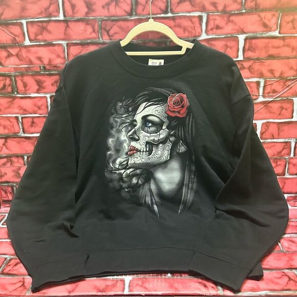 Day of the Dead Girl Sweatshirt skull face M - Picture 1 of 8